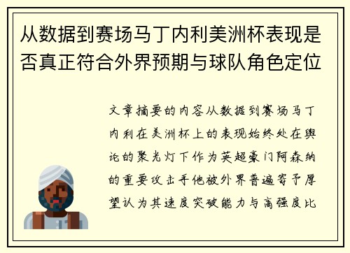 从数据到赛场马丁内利美洲杯表现是否真正符合外界预期与球队角色定位的差距